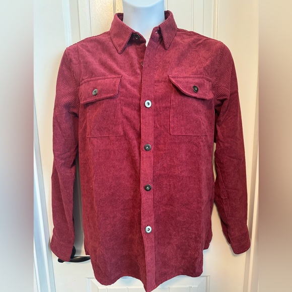 NWOT ZOLUCKY Corduroy Long Sleeve Button Down Shacket in Wine, Size Medium - Picture 5 of 9
